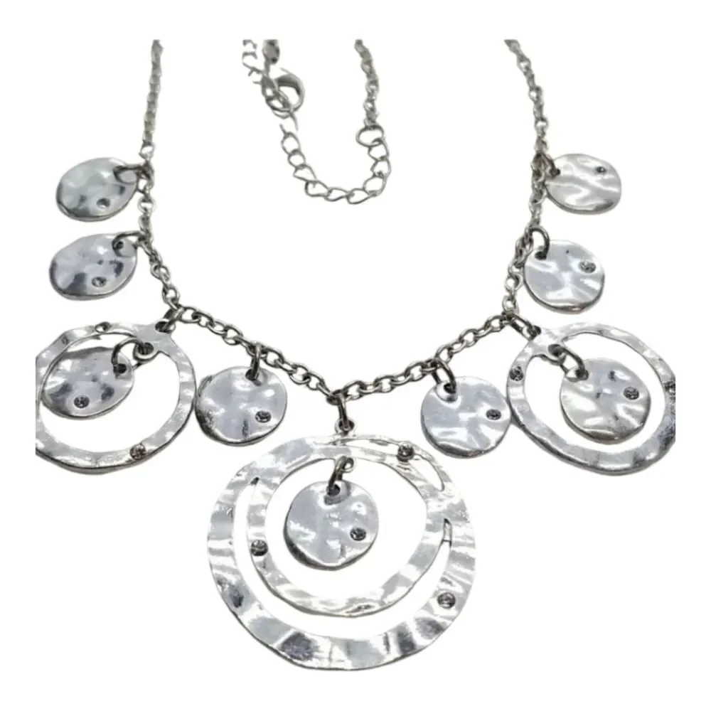 Necklace Circle Drops Silver Multiple Chain Necklace
